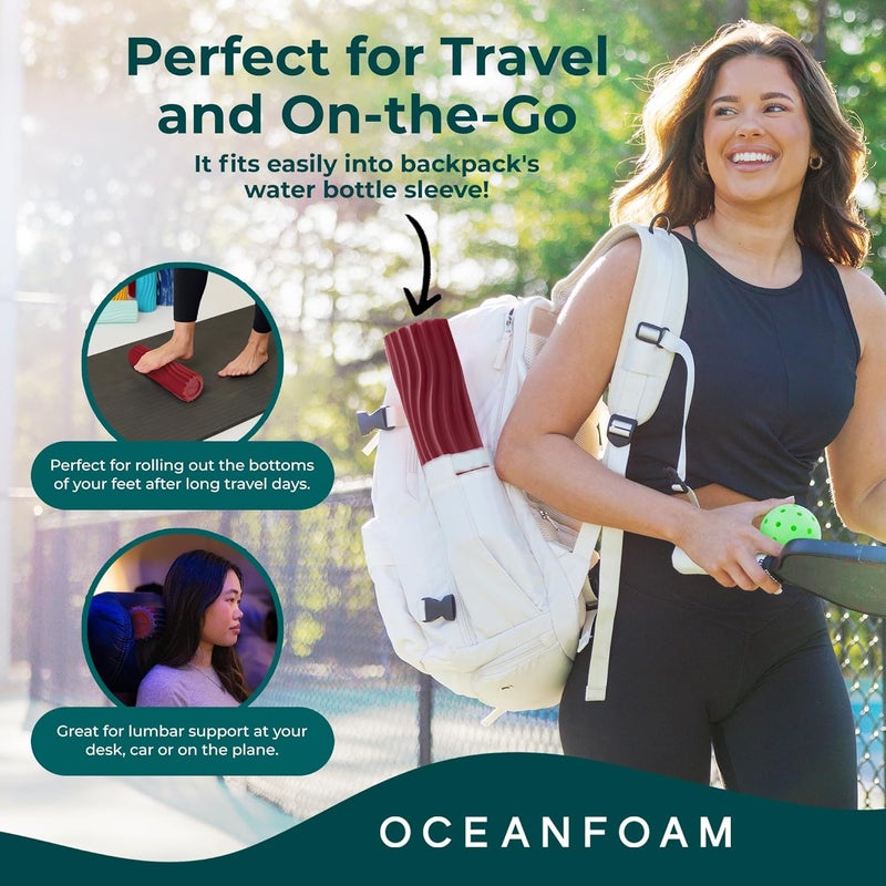 Oceanfoam Ripple Travel Foam Roller (11" x 3.35") Firm Mini Foam Roller for Physical Therapy, Deep Tissue Massage, Back Pain - High Density, Ergonomic Wave Textured - Yoga, Pilates, Exercise (Maroon) - Image 3